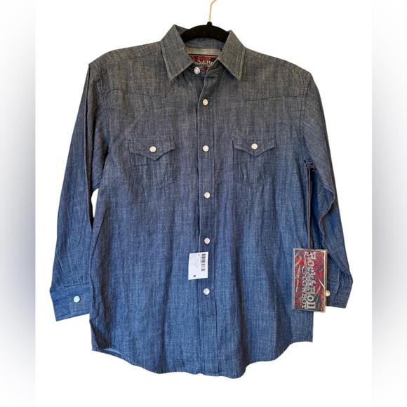 Rock And Roll Cowboy Other - Rock & Roll Cowboy Boys Medium Pearl Snap Western Shirt NWT Denim Chambray